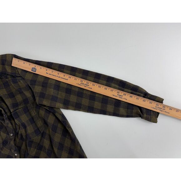 Free People Women's Snap Button Up Shirt Long Sleeve Green Blue Plaid Size M - Picture 10 of 11
